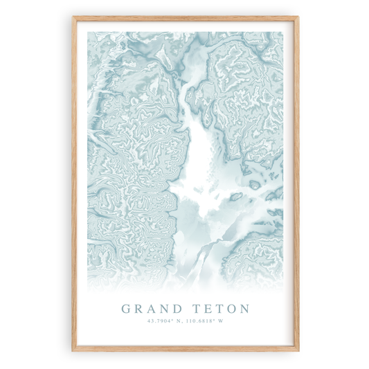 grand teton wyoming map print in wood frame