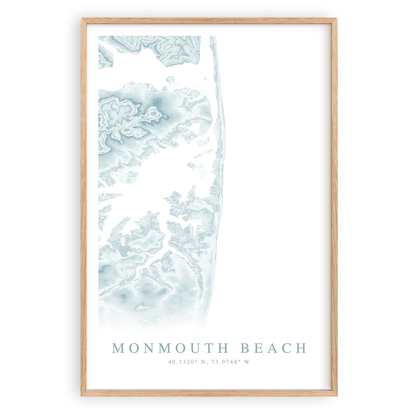 monmouth beach new jersey map print in wood frame