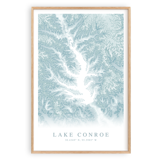 lake conroe texas map print in wood frame