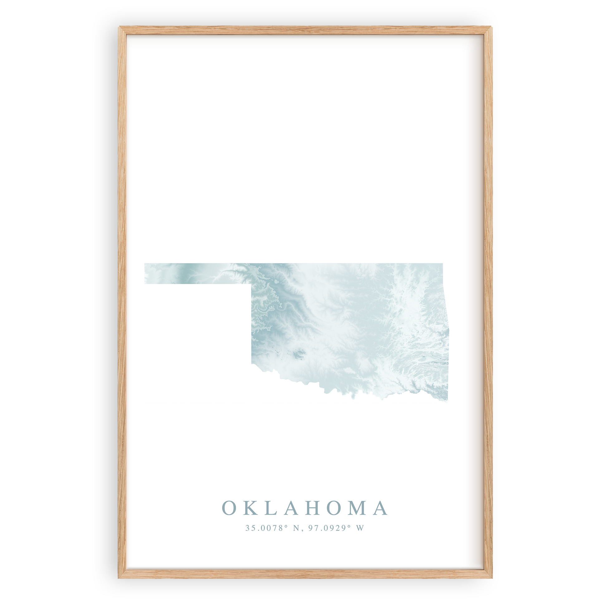 oklahoma map poster in wood frame