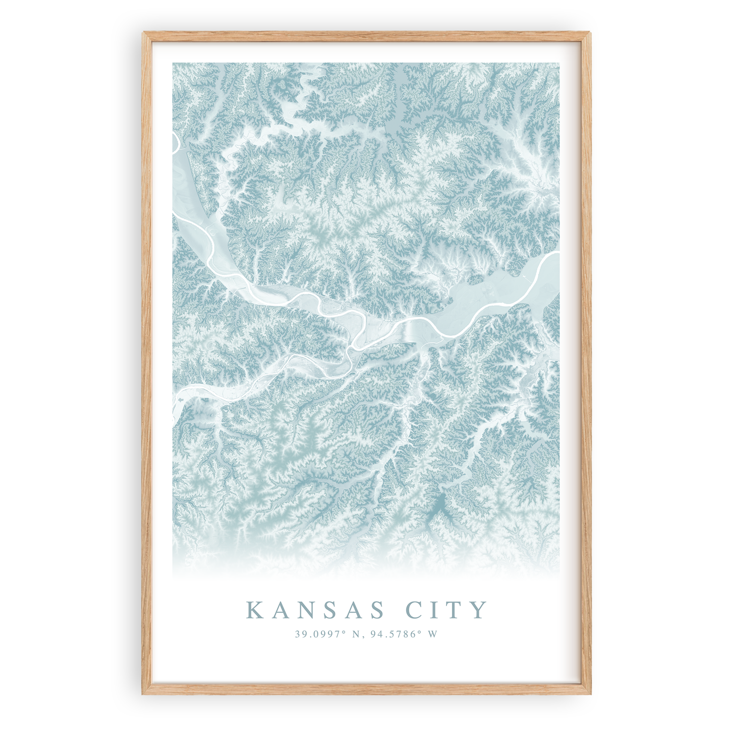 kansas city missouri map print in wood frame