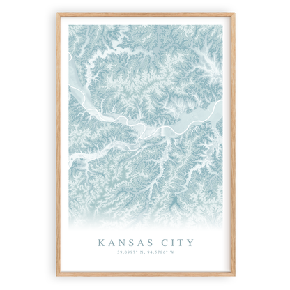 kansas city missouri map print in wood frame