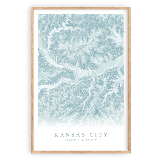 kansas city missouri map print in wood frame