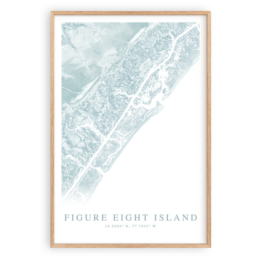 figure eight island north carolina map print in wood frame