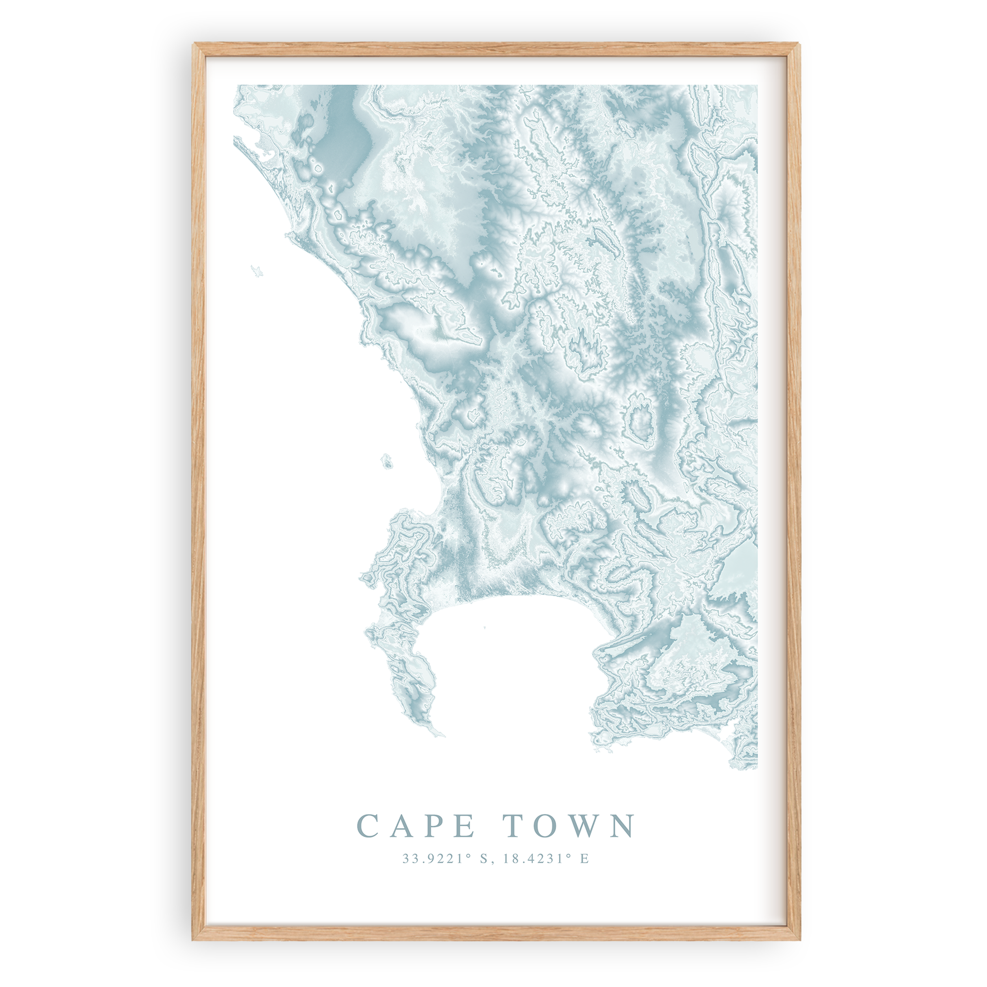 cape town south africa map print in wood frame