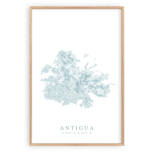 antigua map print in wood frame