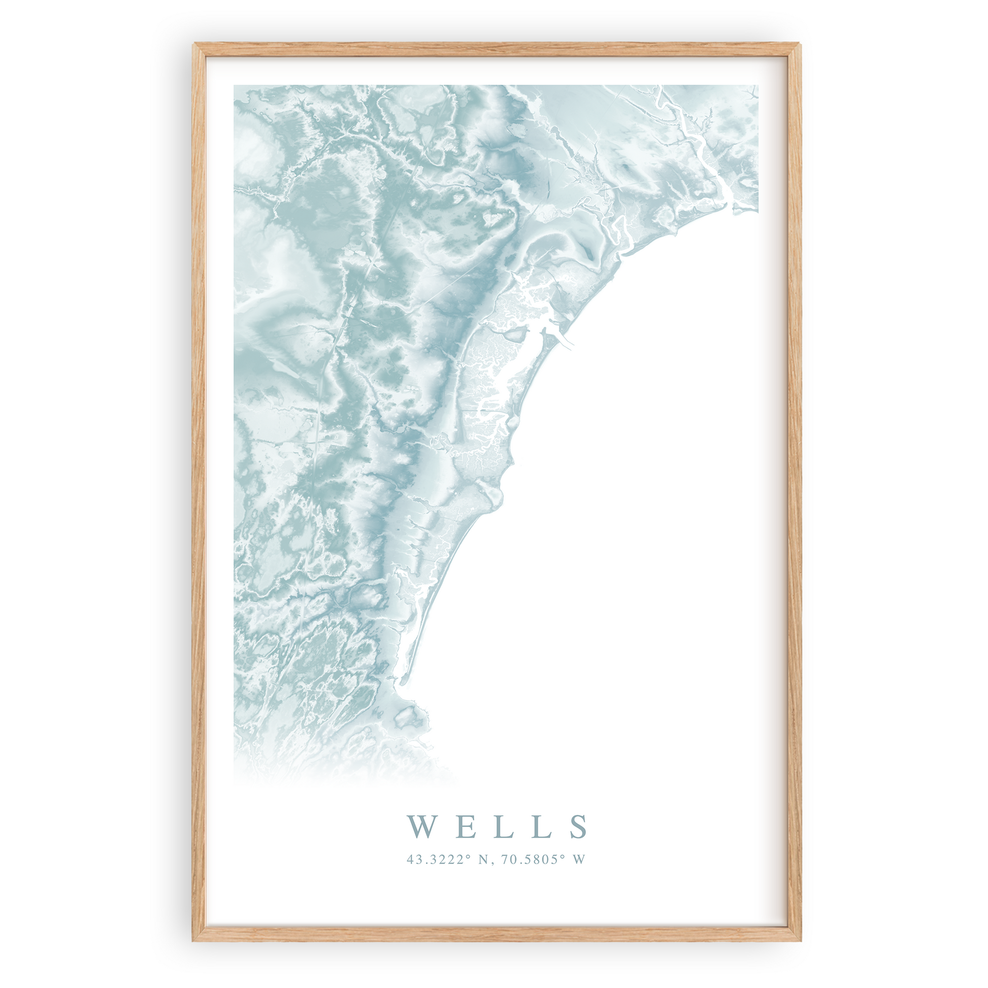 wells maine map print in wood frame