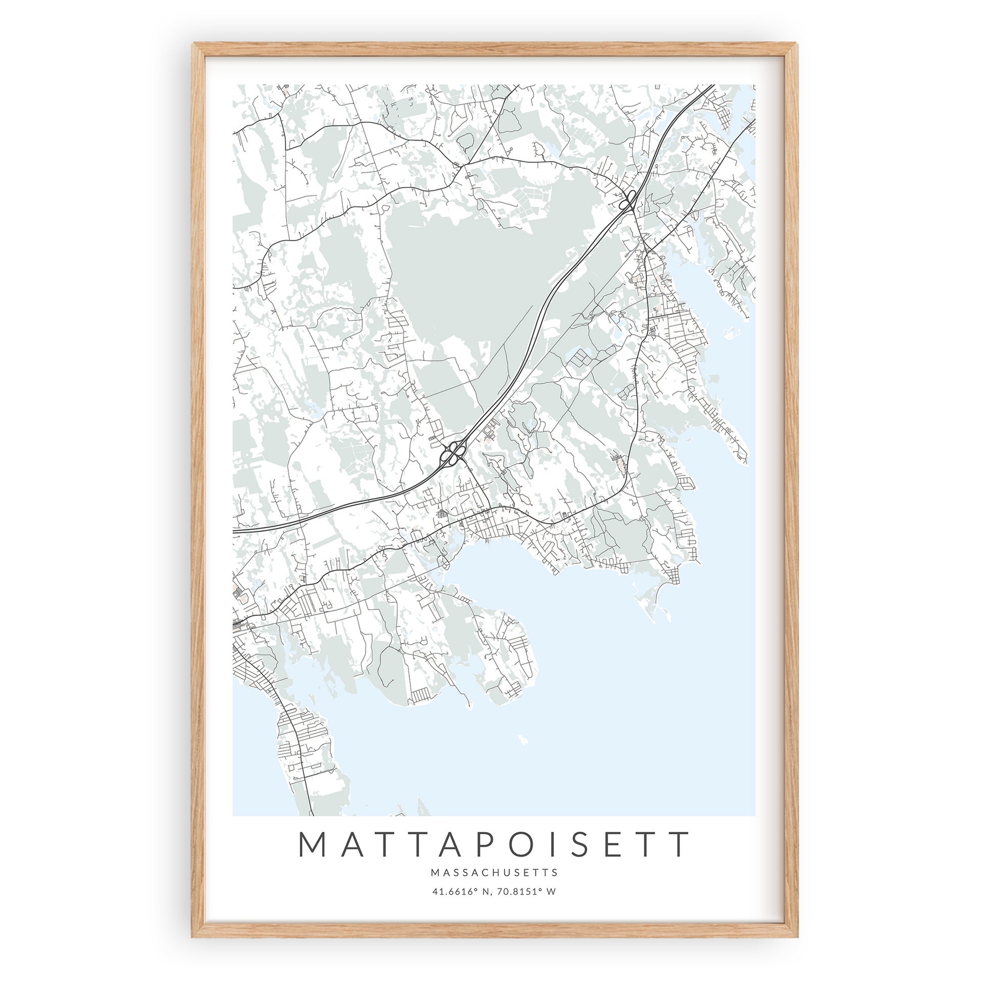 mattapoisett massachusetts map print in wood frame