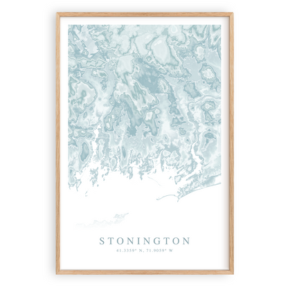 stonington connecticut map poster in wood frame