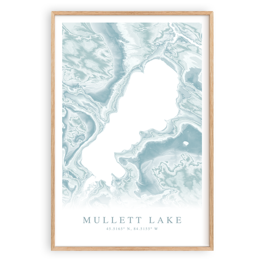 mullett lake michigan map print in wood frame