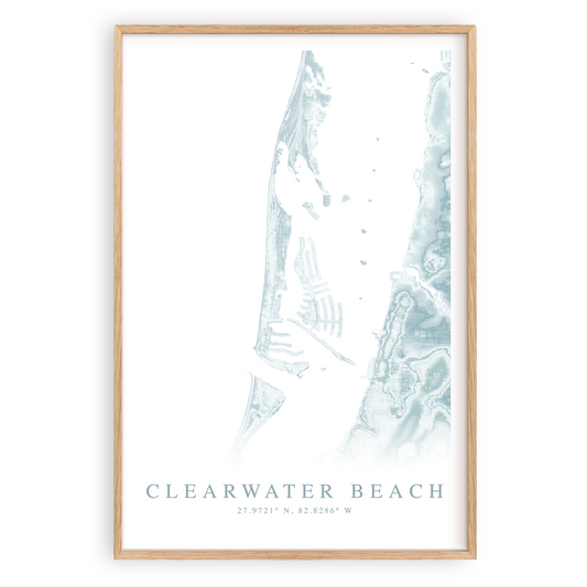 clearwater beach florida map print in wood frame