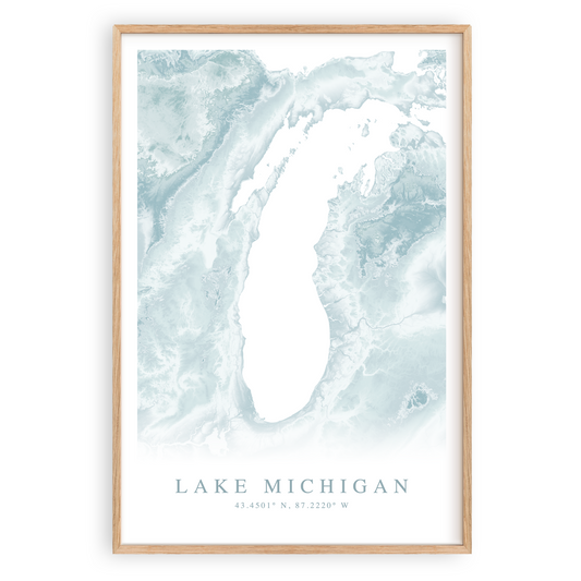 lake michigan map print in wood frame