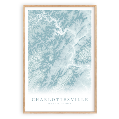 charlottesville virginia map print in wood frame