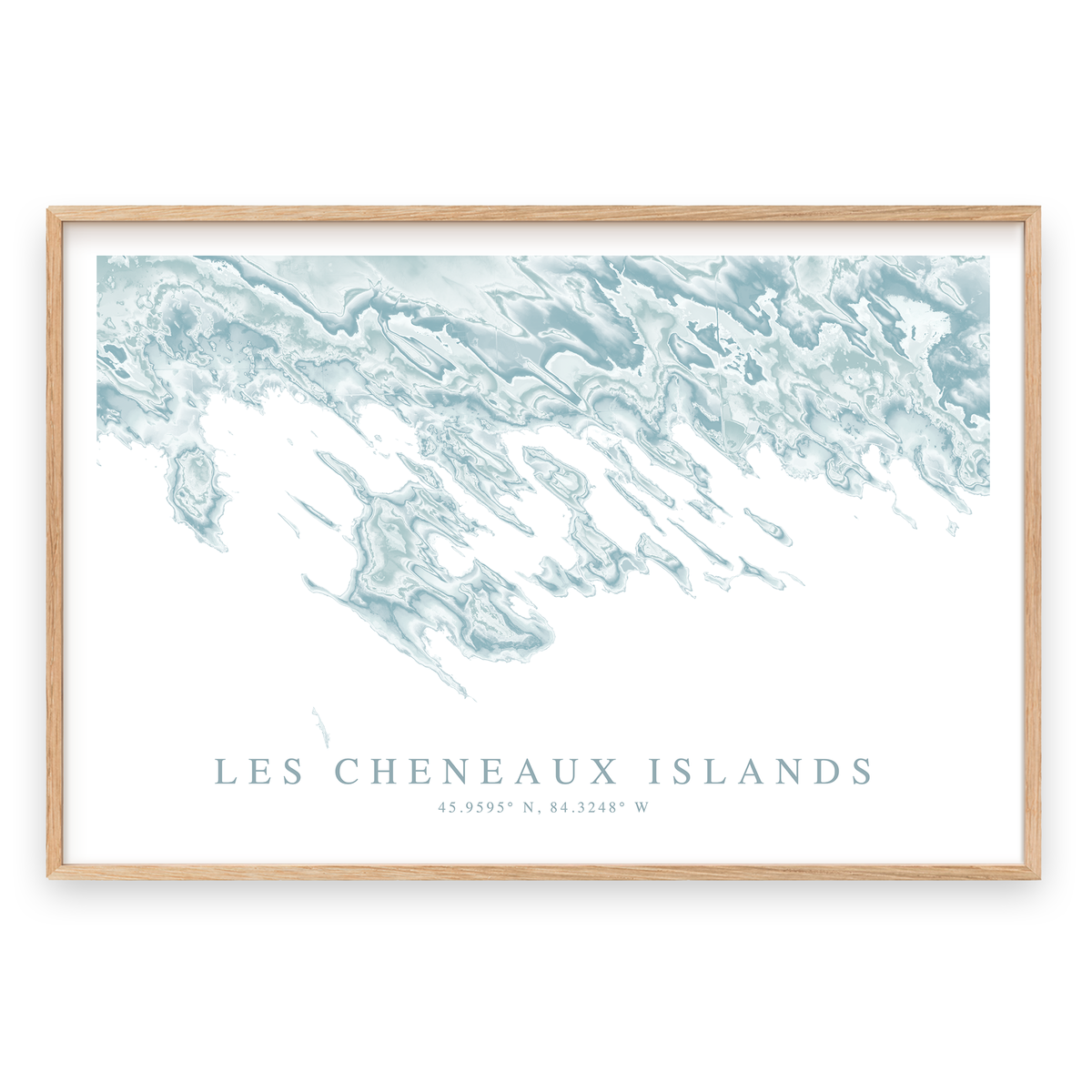 les chaneaux islands michigan map print in wood frame