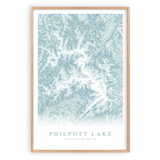 philpott lake virginia map print in wood frame