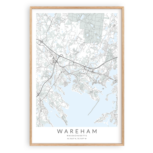 wareham massachusetts map print in wood frame