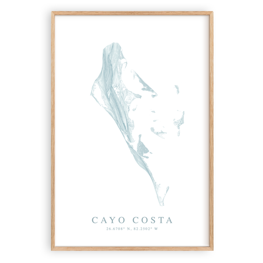 cayo costa florida map print in wood frame