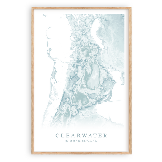 clearwater florida map poster in wood frame