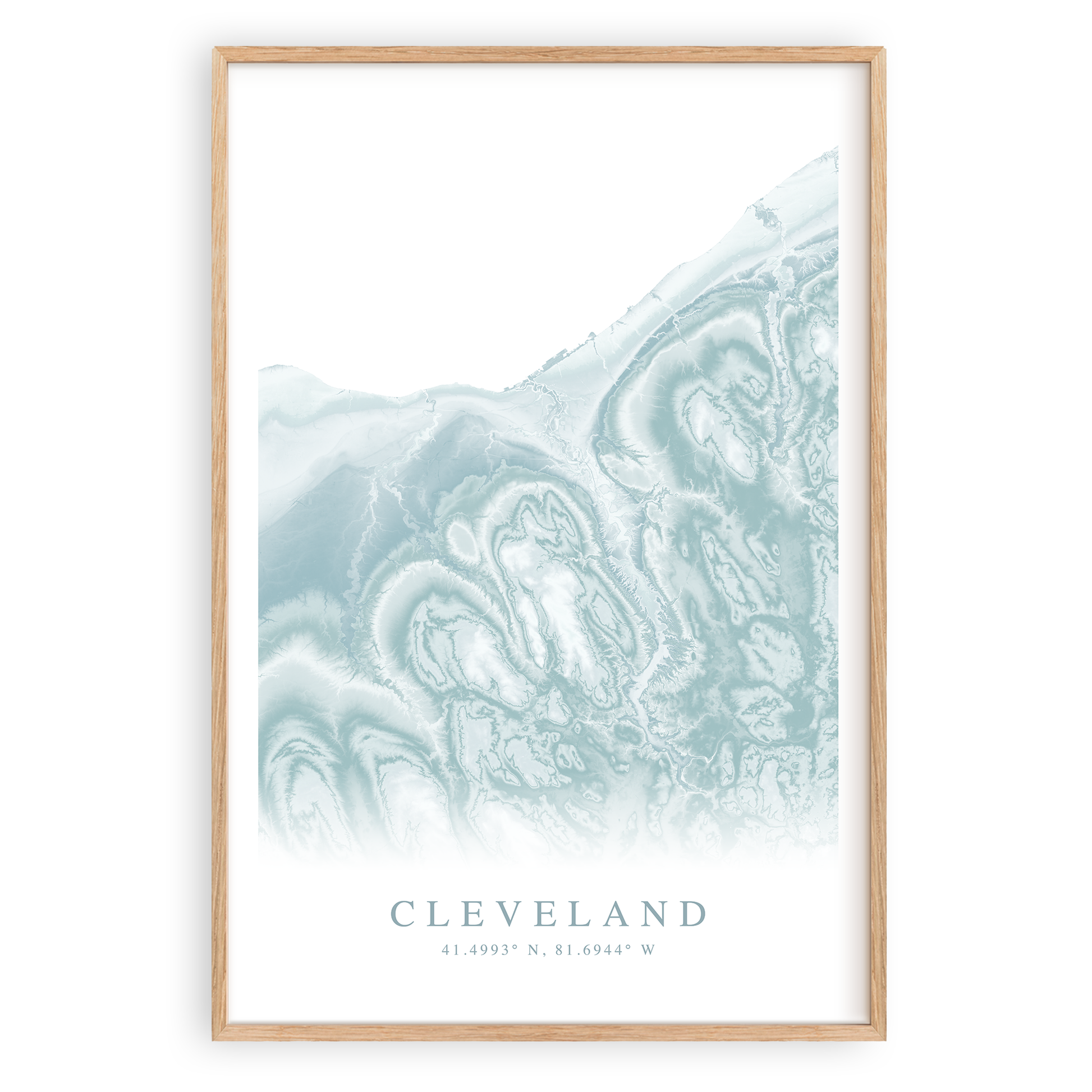 cleveland ohio map print in wood frame