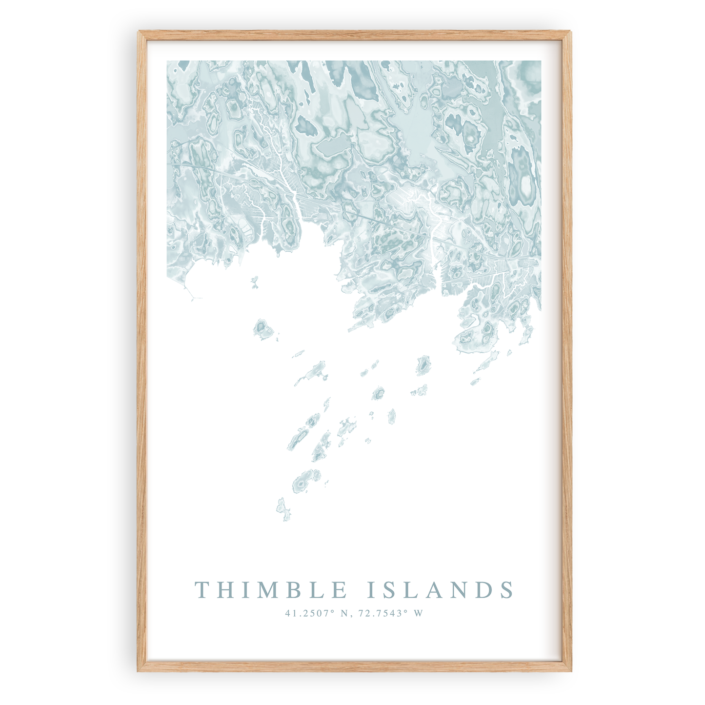 thimble islands connecticut map print in wood frame