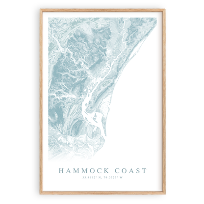 hammock coast south carolina map print in wood frame