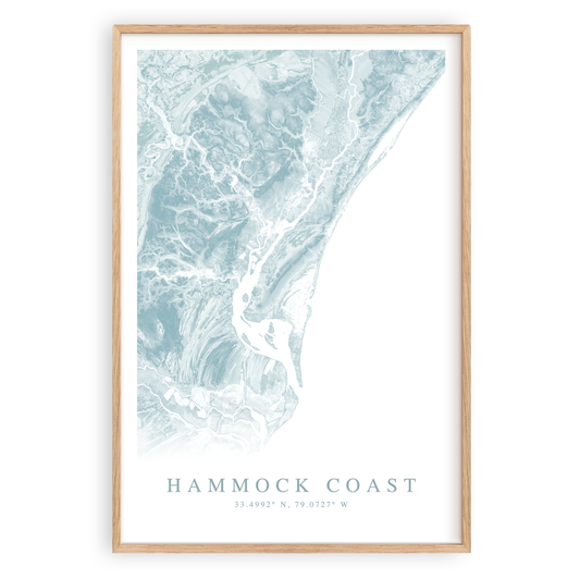 hammock coast south carolina map print in wood frame