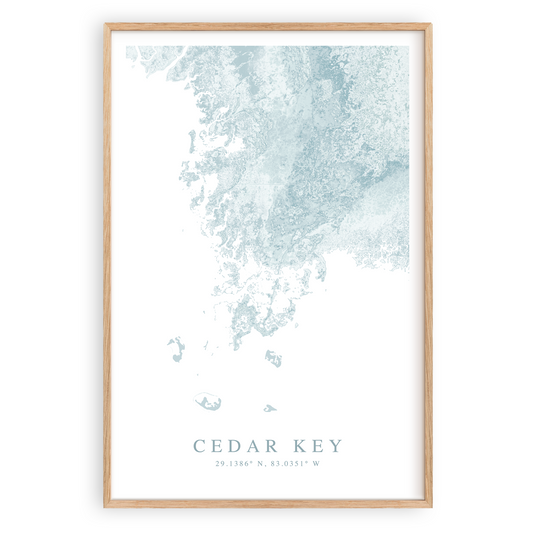 cedar key florida map poster in wood frame