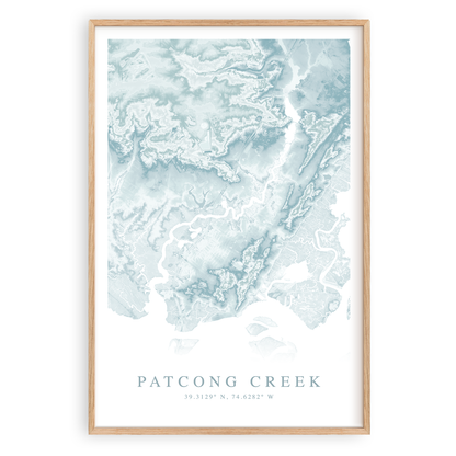 patcong creek new jersey map print in wood frame