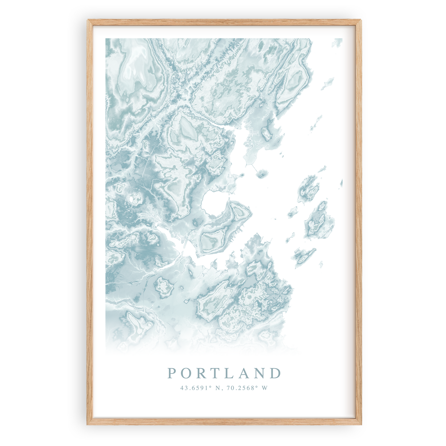 portland maine map print in wood frame