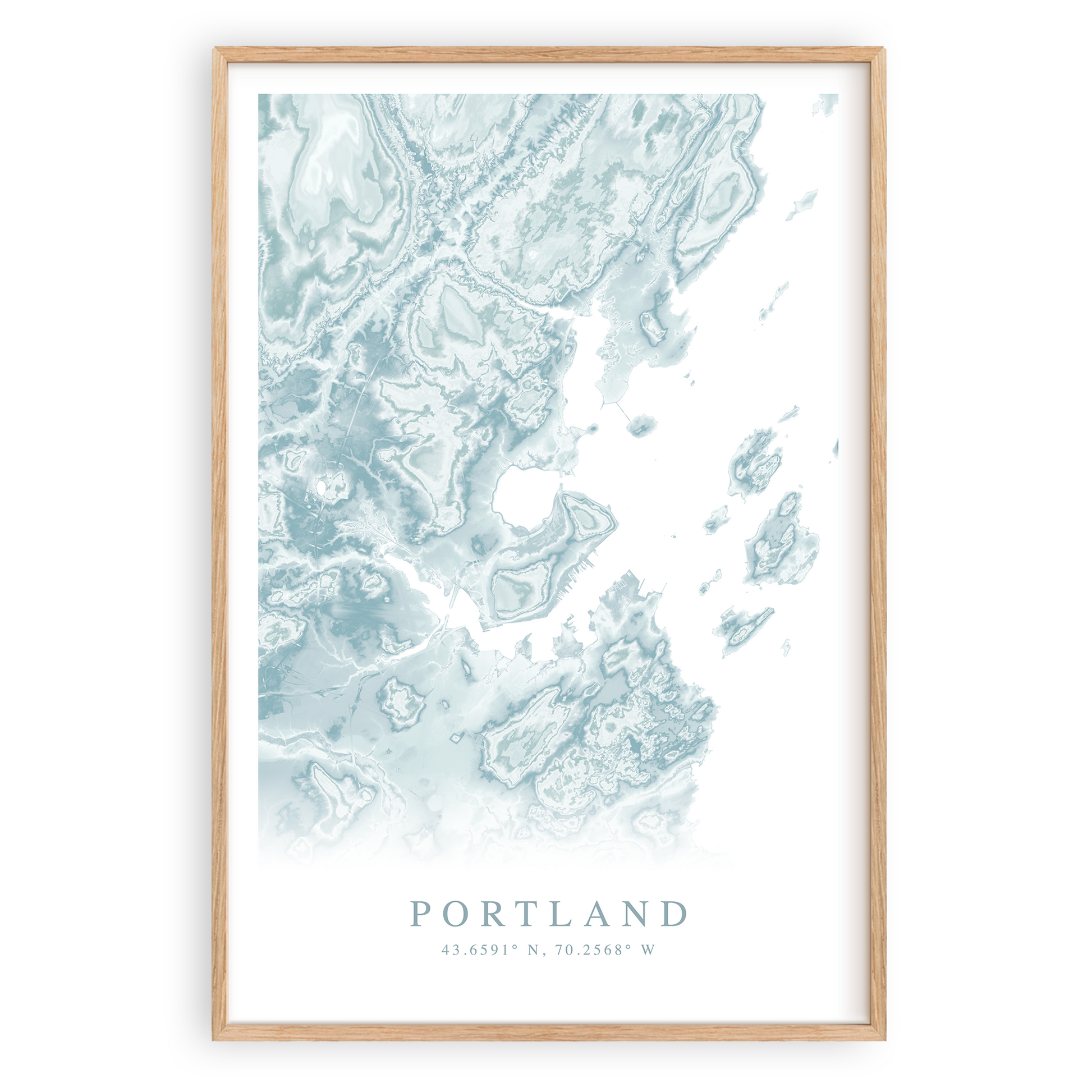 portland maine map print in wood frame