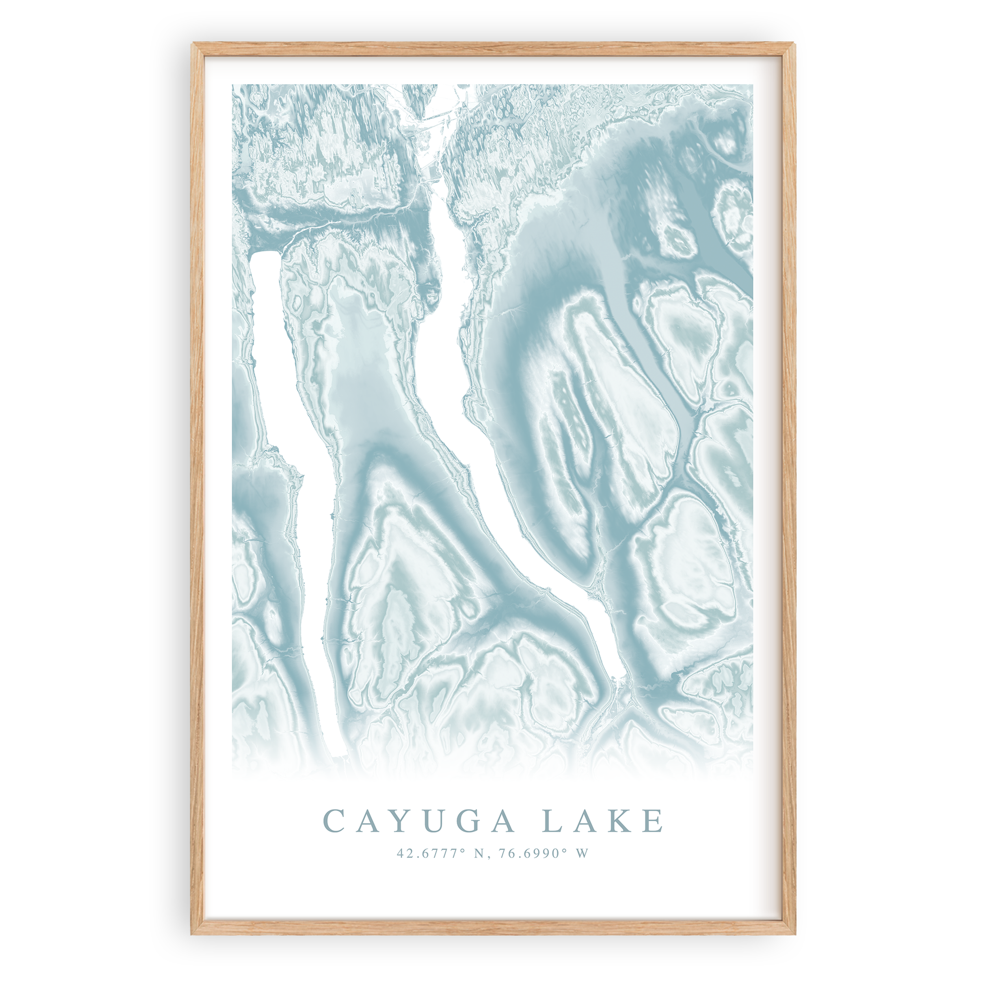 cayuga lake new york map print in wood frame