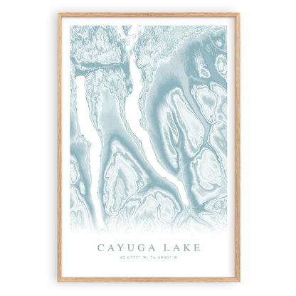 cayuga lake new york map print in wood frame