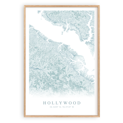 hollywood maryland map print in wood frame