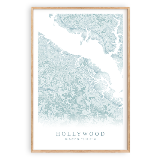 hollywood maryland map print in wood frame