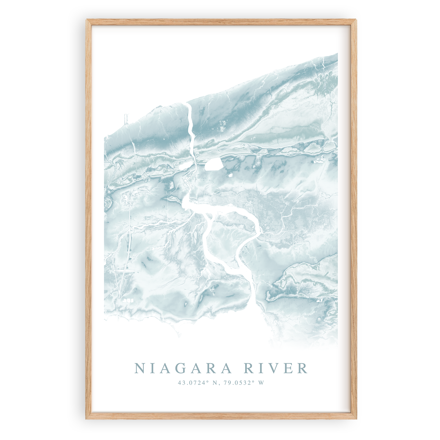 niagara river map print in wood frame