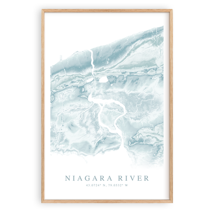 niagara river map print in wood frame