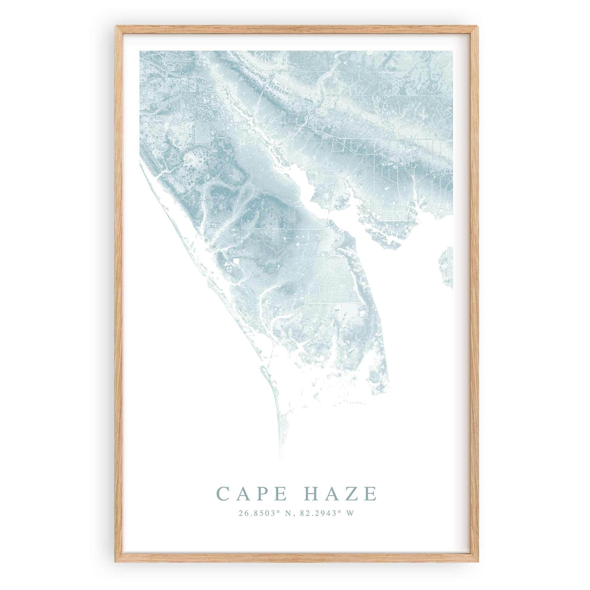 cape haze florida map print in wood frame