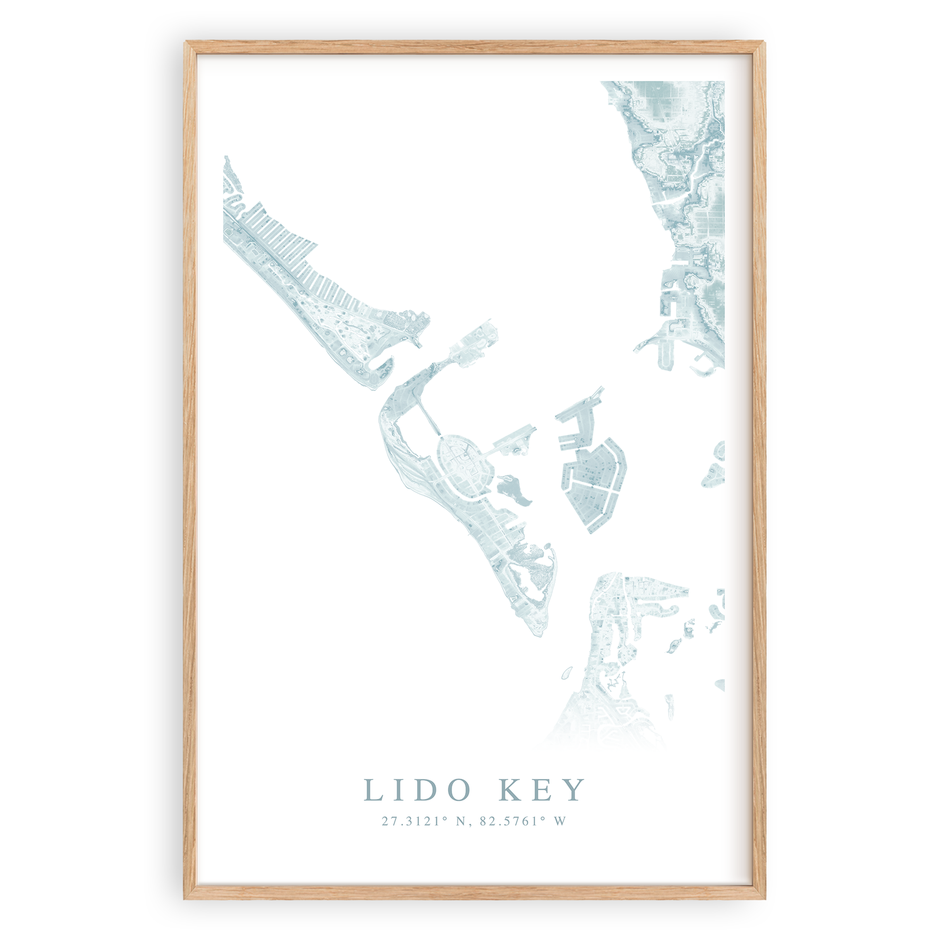 lido key florida map print in wood frame