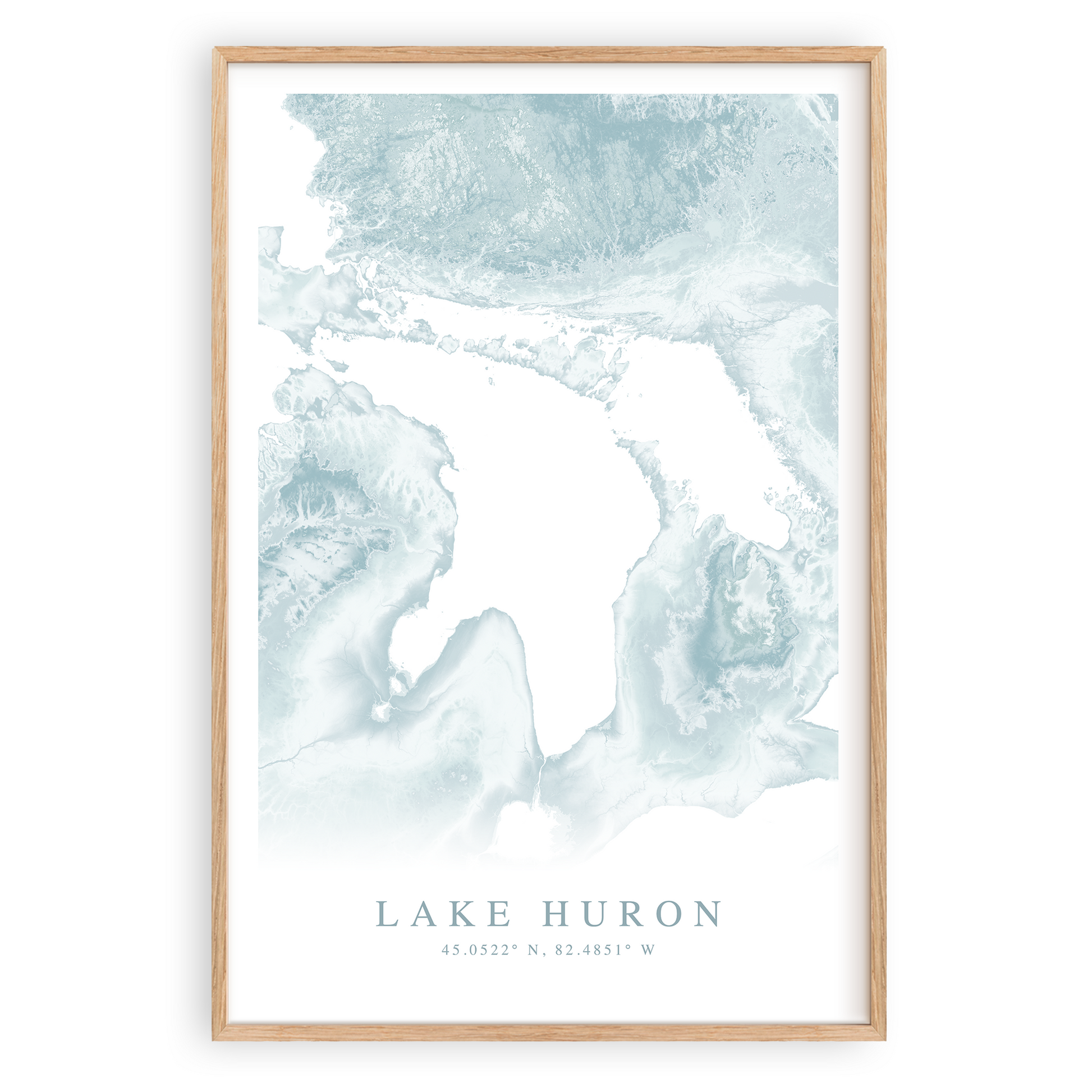 lake huron map print in wood frame