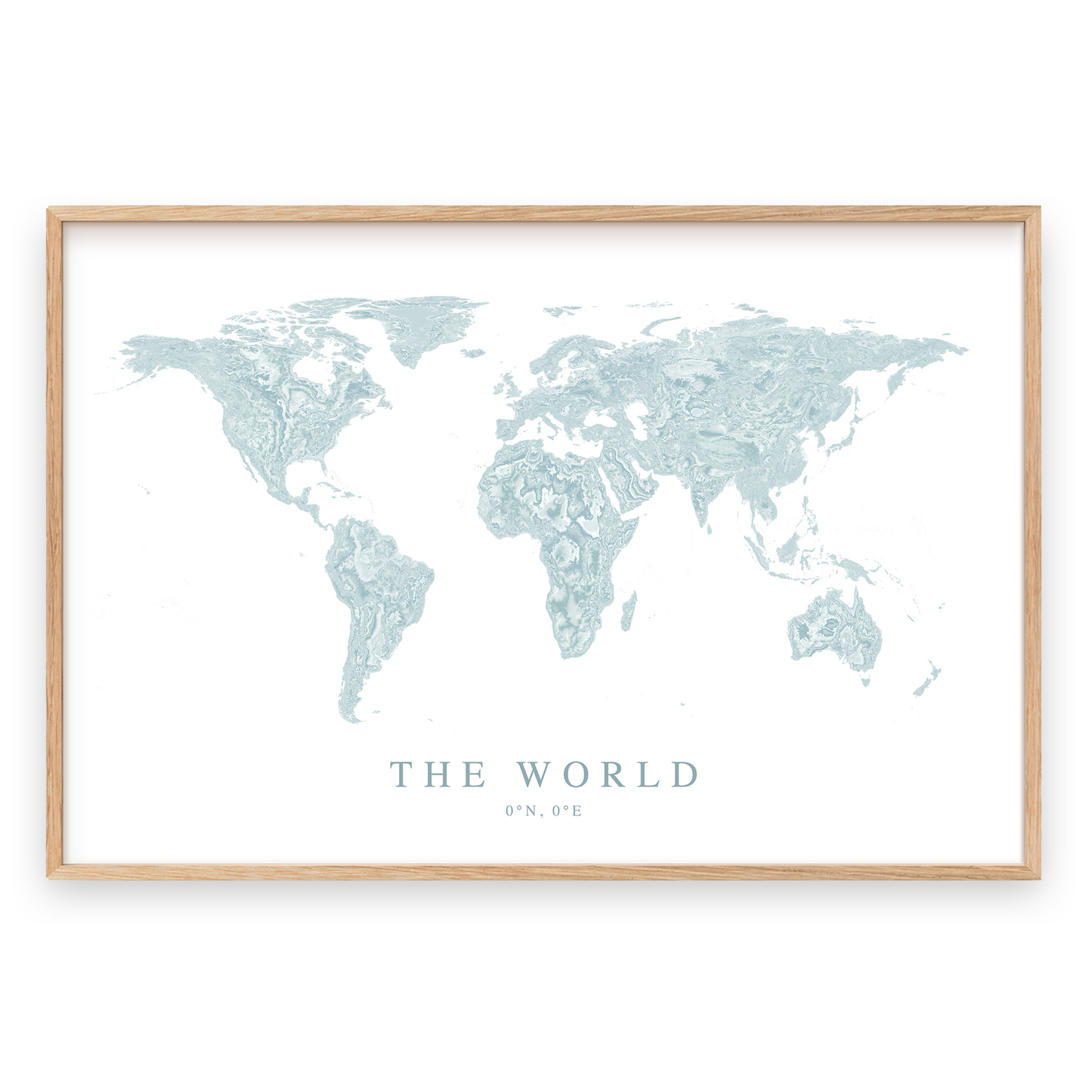 world map print in wood frame