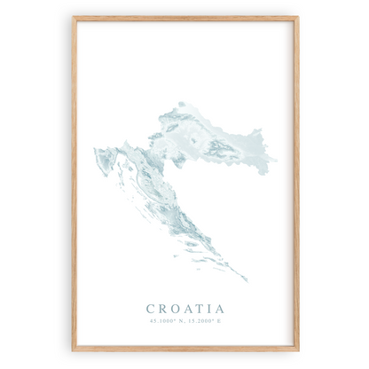 croatia map print in wood frame