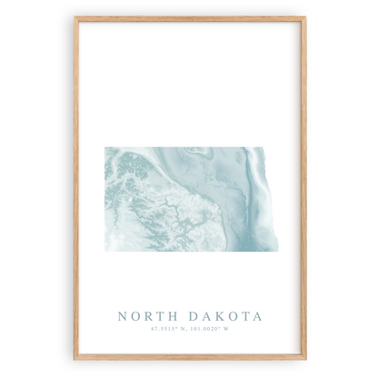 north dakota map poster in wood frame