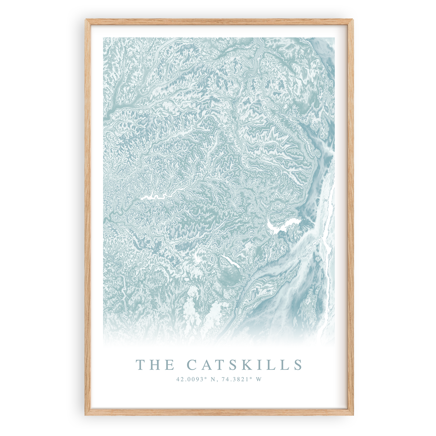 the catskills new york map print in wood frame