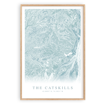 the catskills new york map print in wood frame