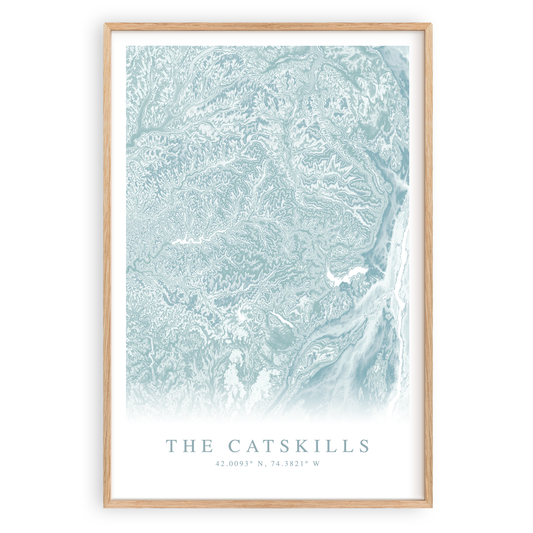 the catskills new york map print in wood frame