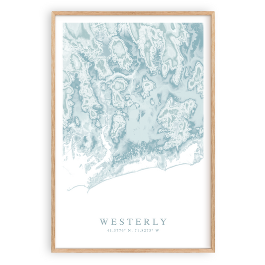 westerly rhode island map poster in wood frame