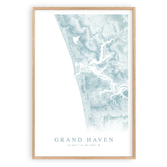 grand haven michigan map print in wood frame