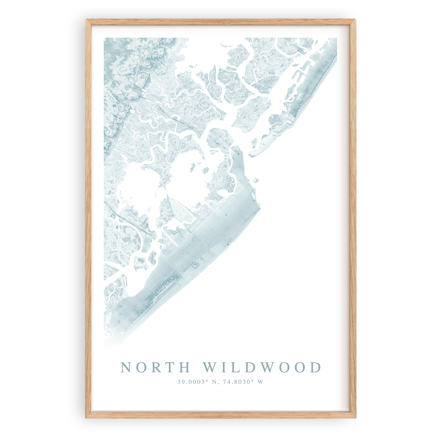 north wildwood new jersey map print in wood frame