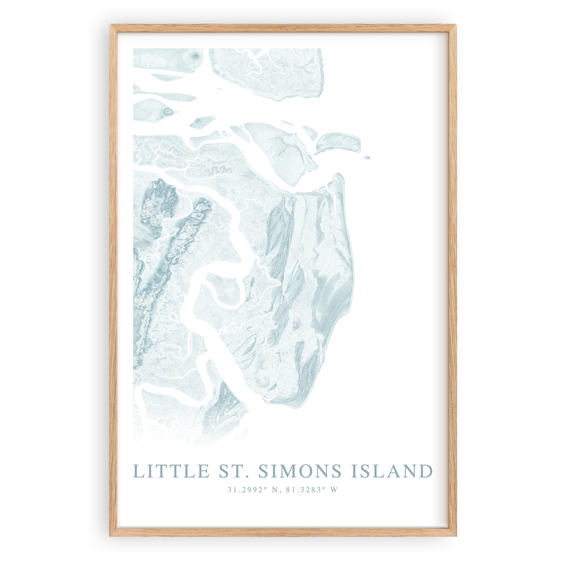 little st simons island georgia map print in wood frame