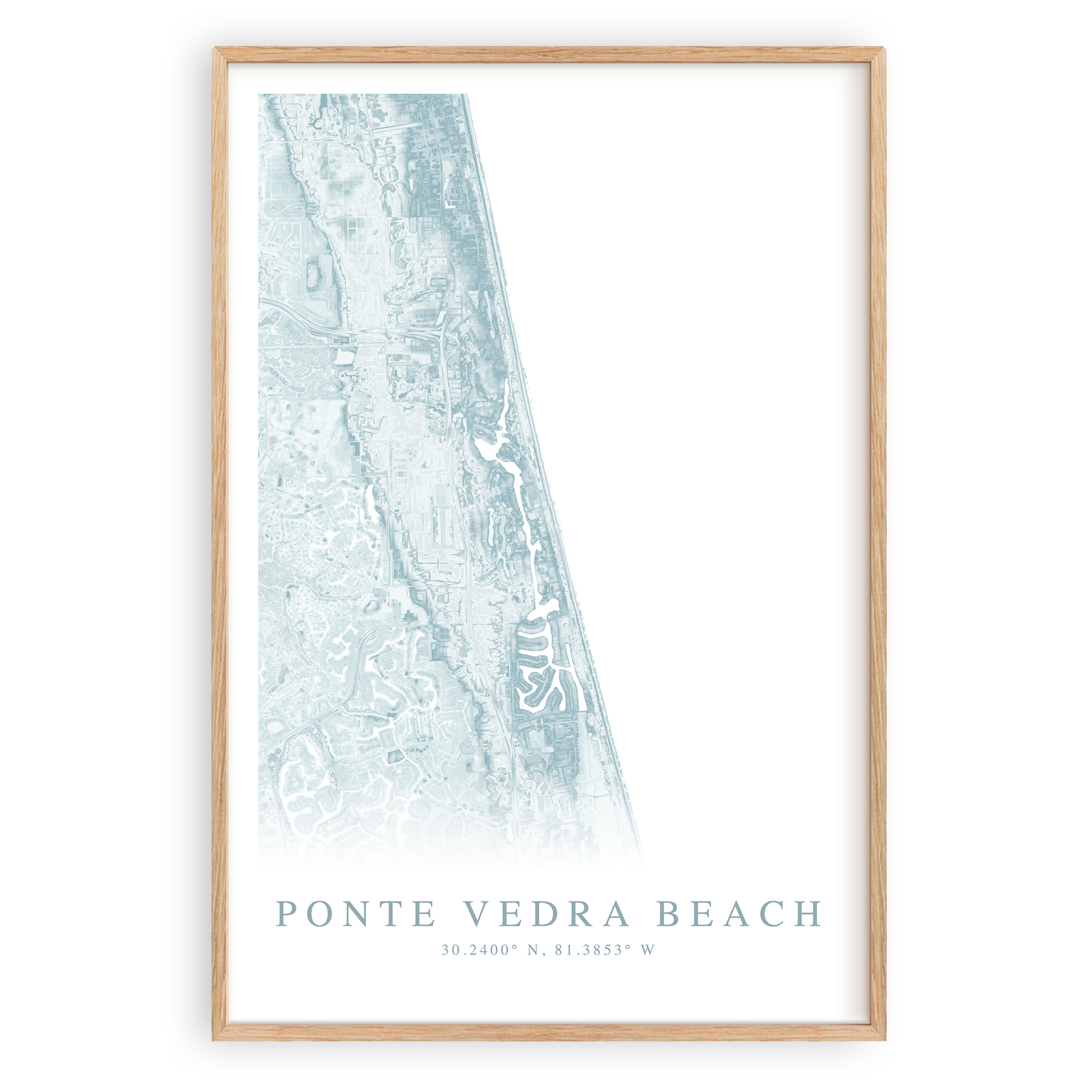 ponte vedra beach florida map poster in wood frame